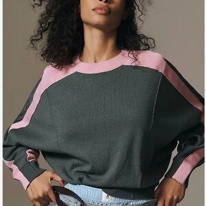 Maeve Pink and Gray Crew Neck Sweater